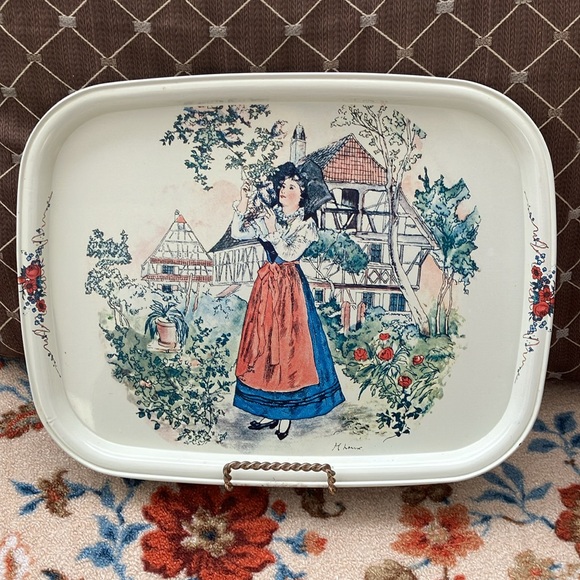 VINTAGE MASSILLY FRANCE OBERNAI SARREGUEMINES M LARRY METAL TRAY 12x9.5 - Picture 11 of 16